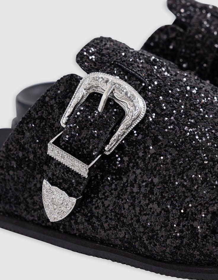 Ikks Sabots Noirs Micro Sequins Et Boucle Western Femme