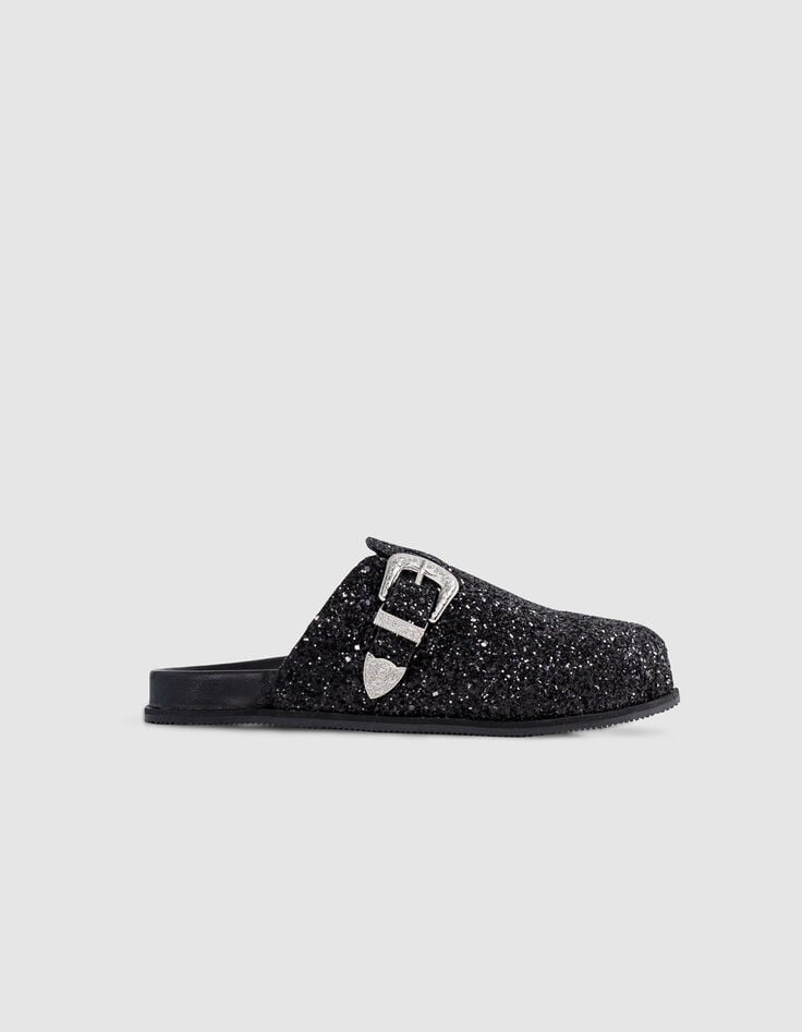 ikks Sabots noirs micro sequins et boucle western Femme