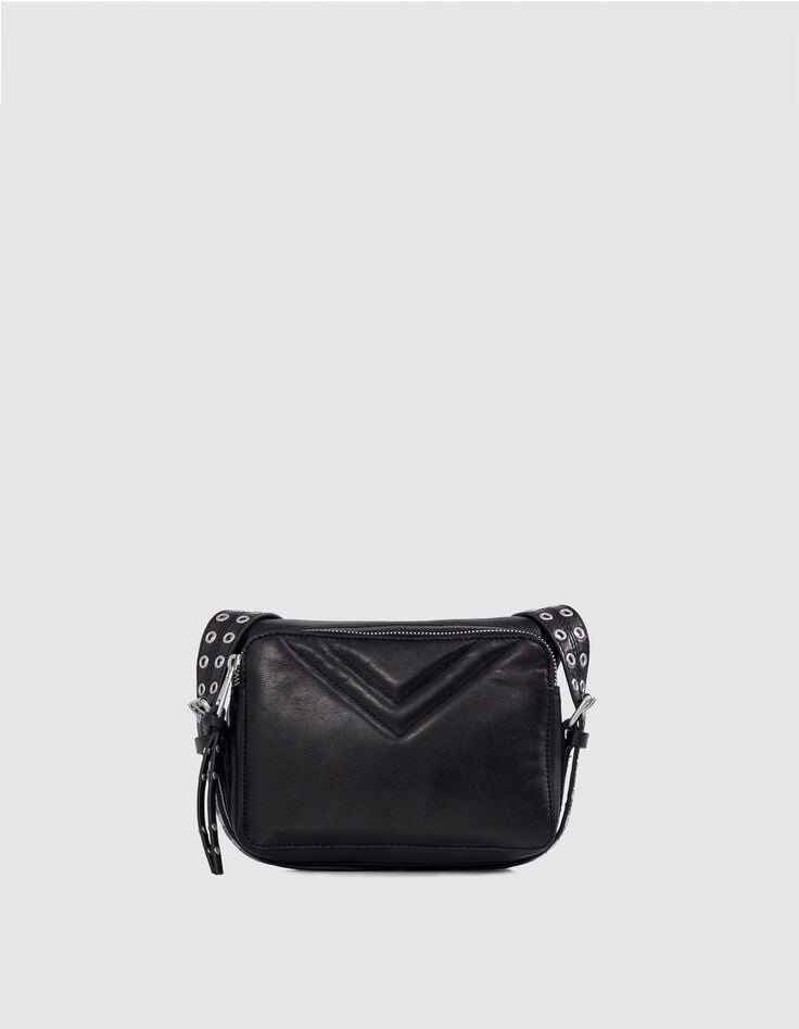 Ikks Sac 1440 Steward Noir Cuir Matelassage Chevrons Femme