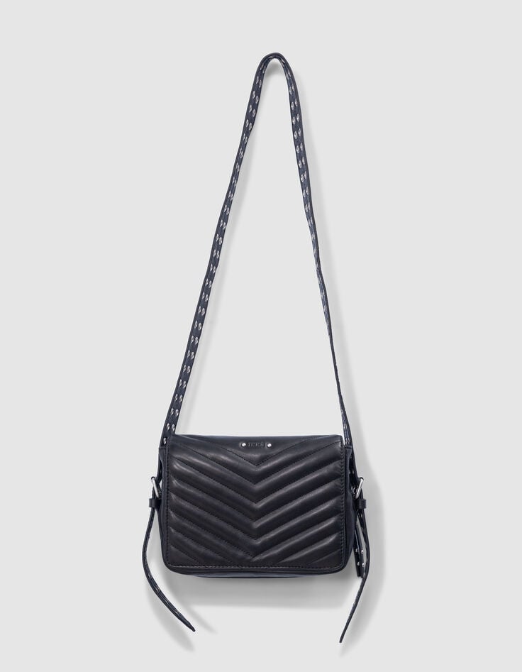Ikks Sac 1440 Steward Noir Cuir Matelassage Chevrons Femme