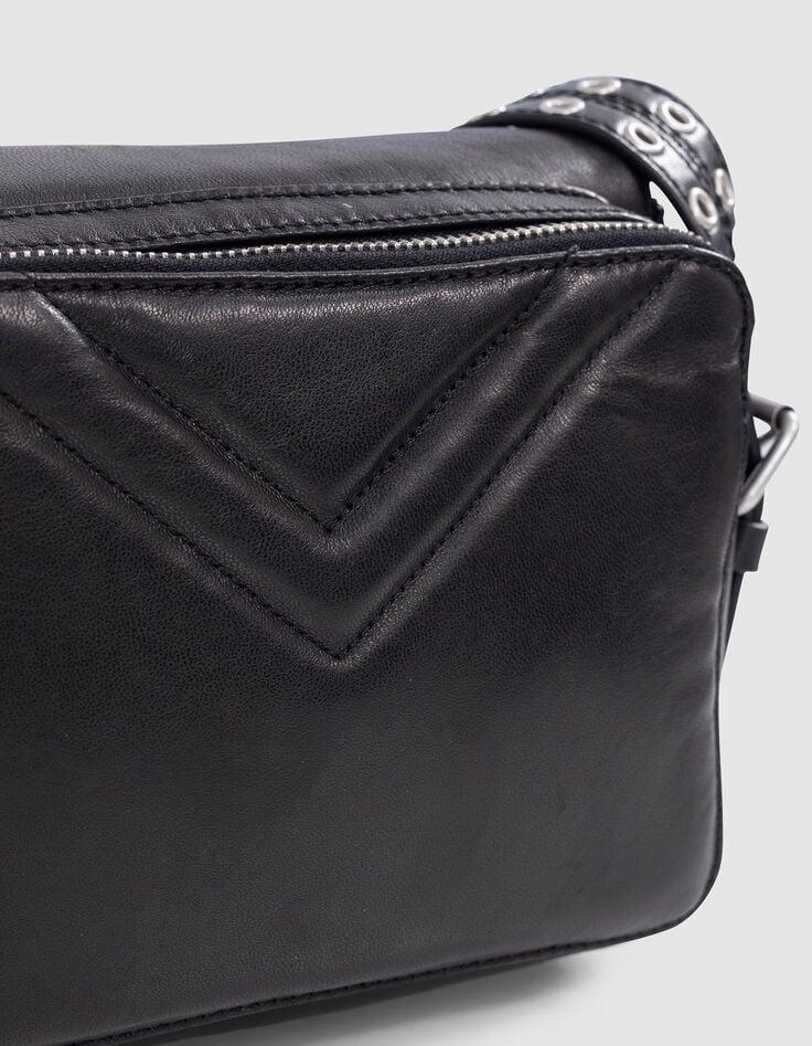 Ikks Sac 1440 Steward Noir Cuir Matelassage Chevrons Femme