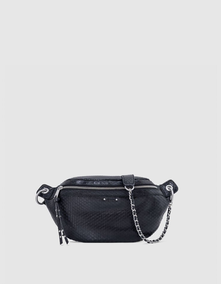 ikks Sac banane 1440 noir cuir embossé effet python Femme