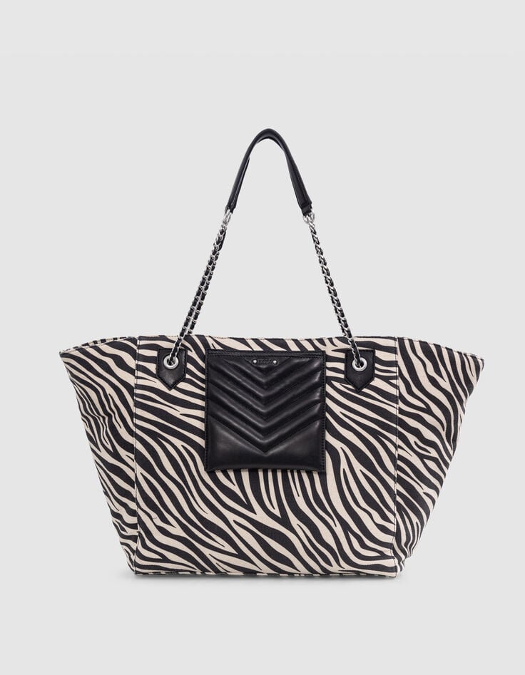 Ikks Sac Cabas 1440 écru Toile Motif Zébré Taille XL Femme