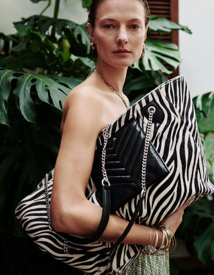 ikks Sac cabas 1440 écru toile motif zébré Taille XL Femme