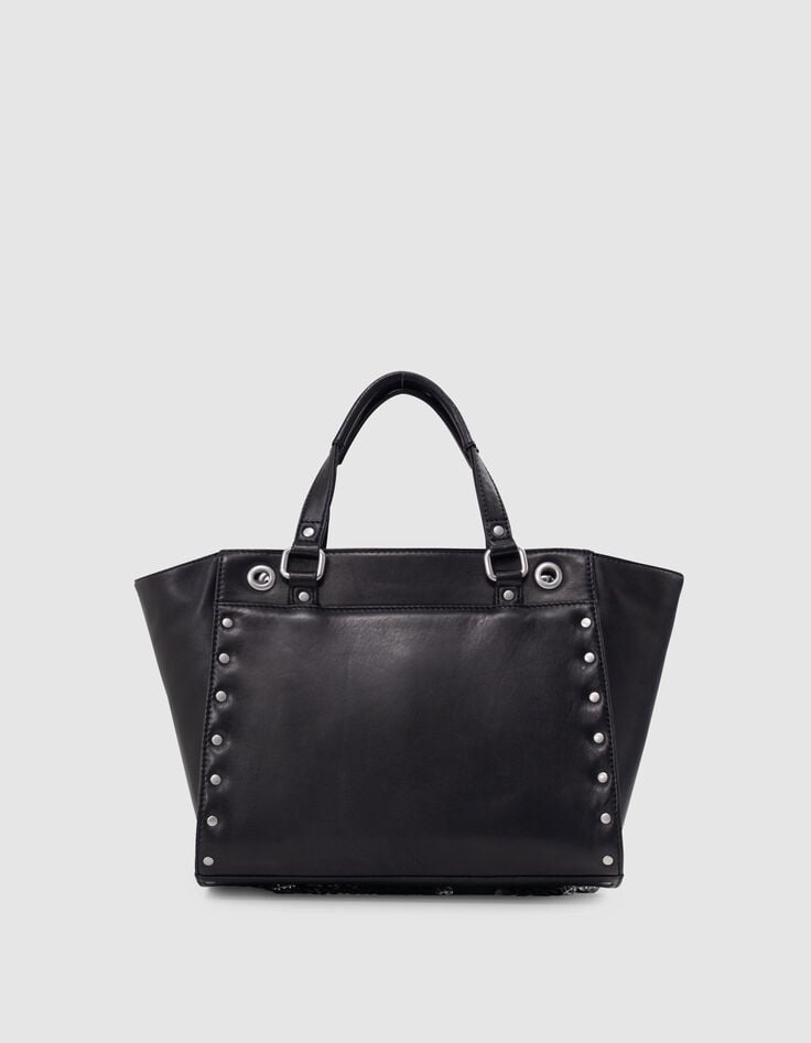Ikks Sac Cabas 1440 Noir Cuir Clouté Taille Medium Femme