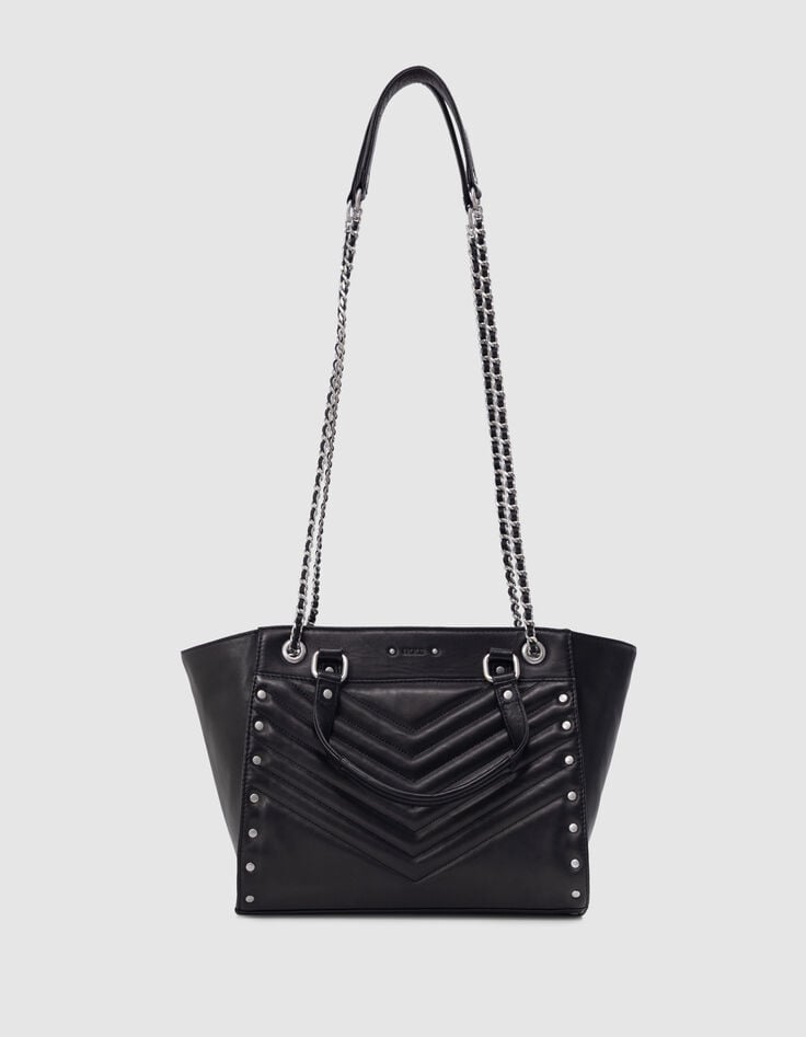 Ikks Sac Cabas 1440 Noir Cuir Clouté Taille Medium Femme