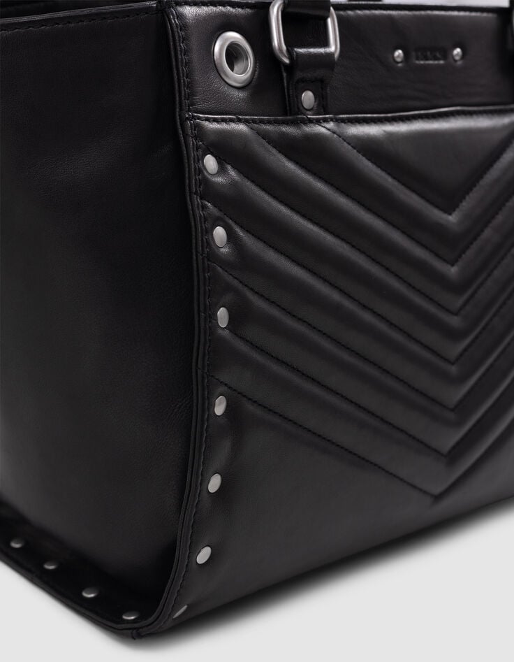 Ikks Sac Cabas 1440 Noir Cuir Clouté Taille Medium Femme
