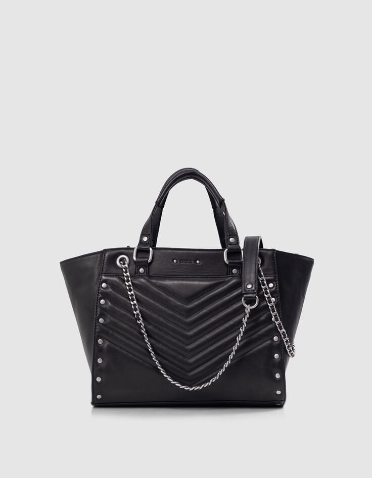 ikks Sac cabas 1440 noir cuir clouté Taille Medium Femme