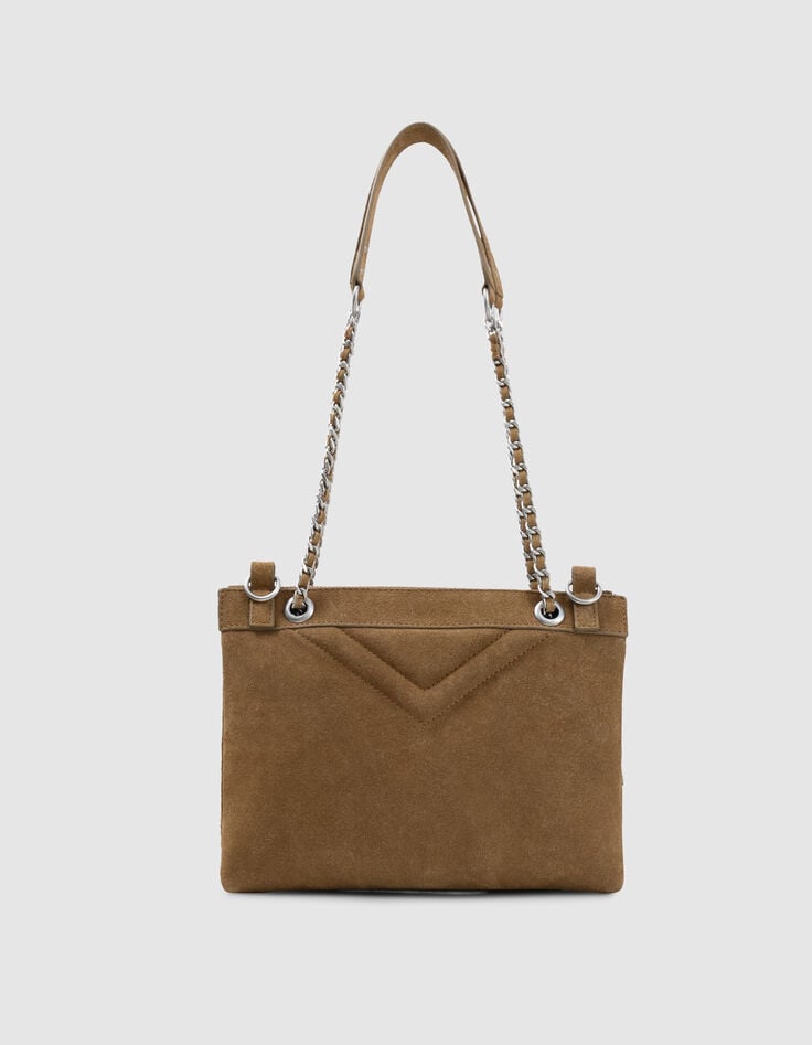 Ikks Sac Pochette 1440 Reporter Camel Cuir Velours Femme