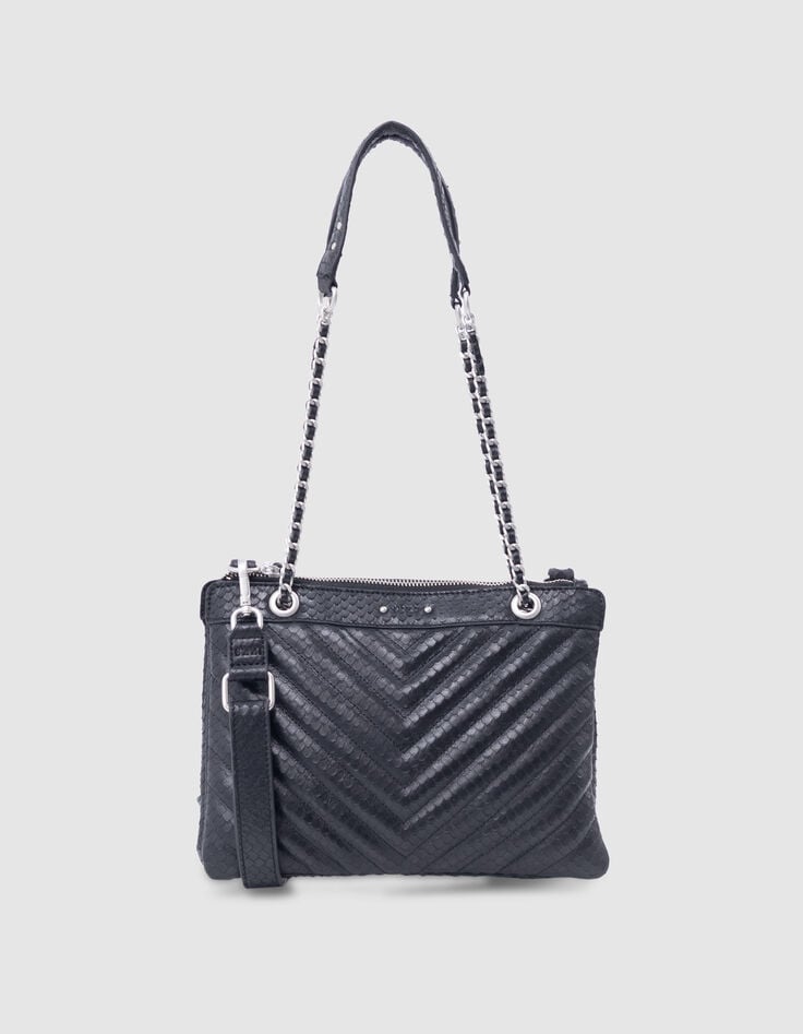 Ikks Sac Pochette 1440 Reporter Noir Cuir Embossé Femme