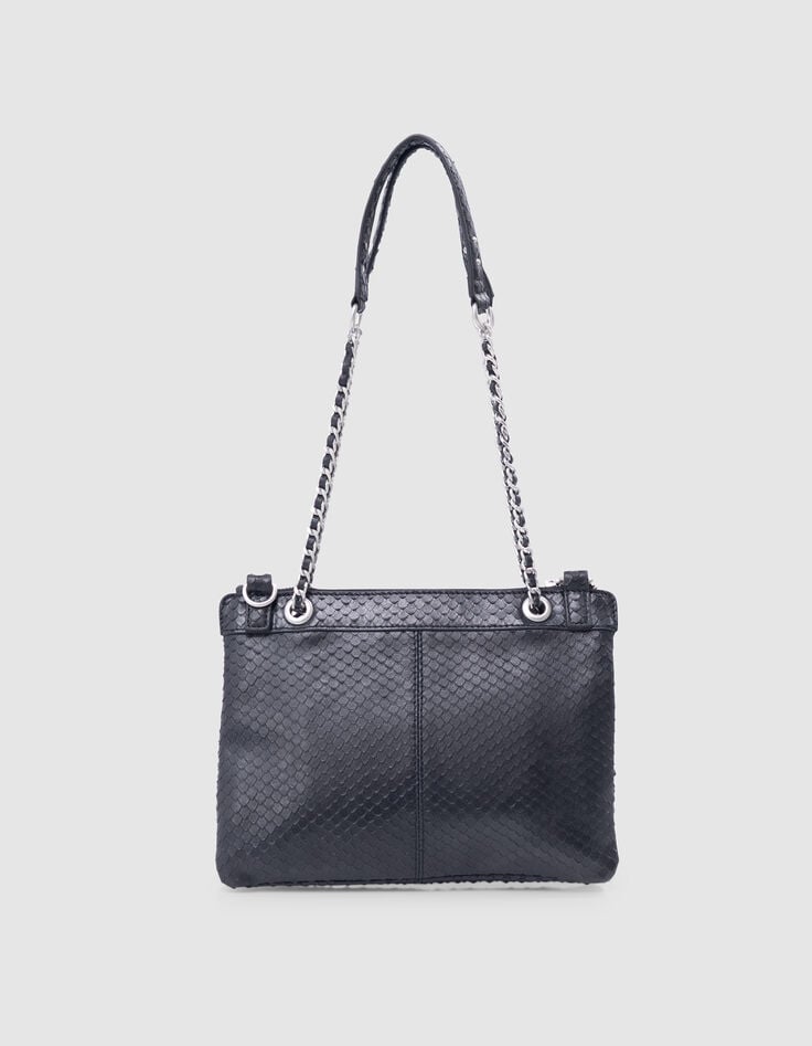 Ikks Sac Pochette 1440 Reporter Noir Cuir Embossé Femme