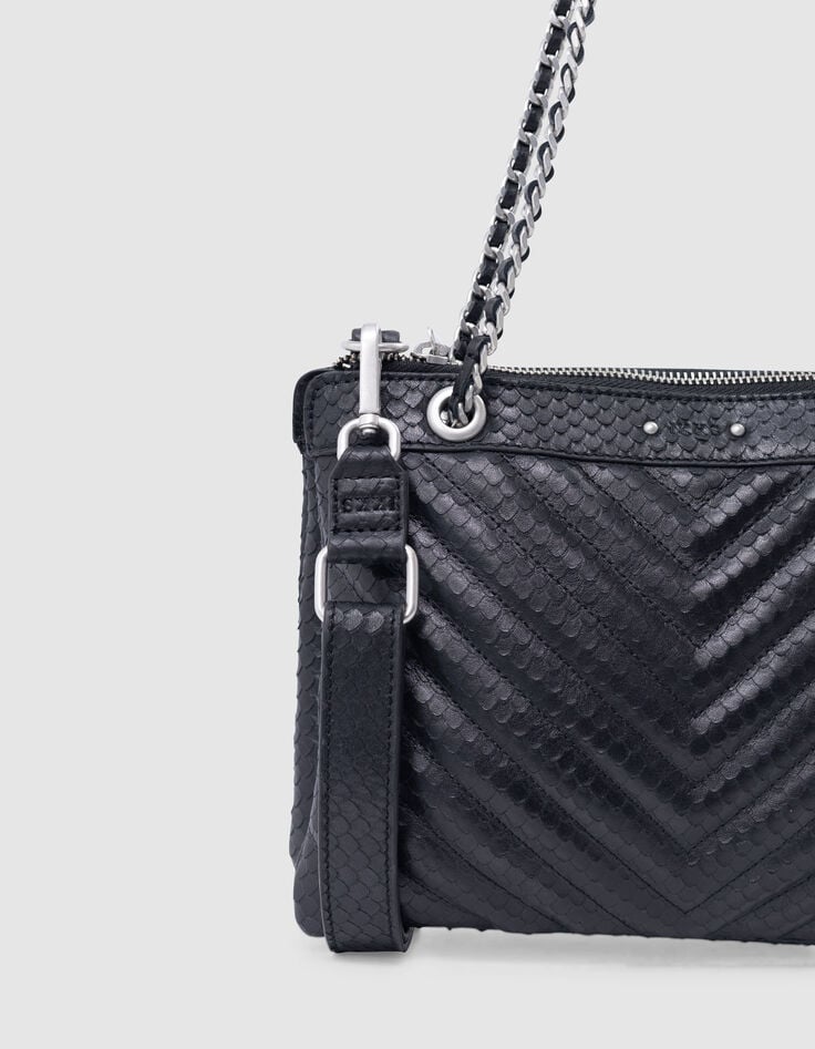 Ikks Sac Pochette 1440 Reporter Noir Cuir Embossé Femme