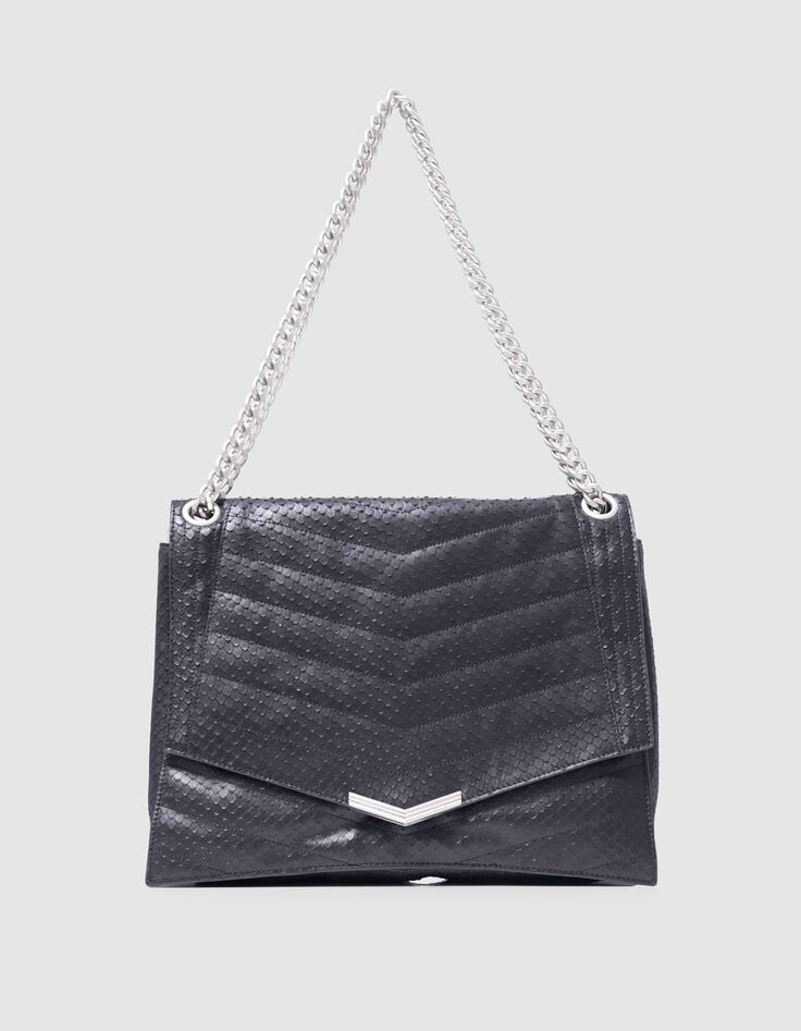 Ikks Sac THE 1. Noir Cuir Embossé Effet Python Taille XL Femme