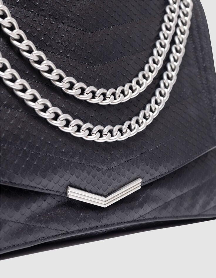 Ikks Sac THE 1. Noir Cuir Embossé Effet Python Taille XL Femme
