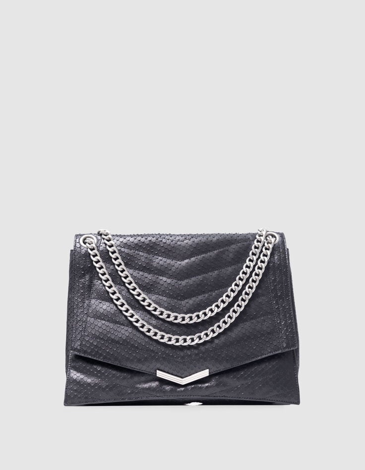 ikks Sac THE 1. noir cuir embossé effet python Taille XL Femme