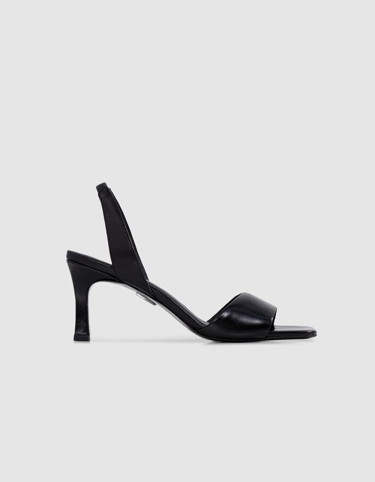 Ikks Sandales à Talon Noires Cuir Bride élastiquée Femme