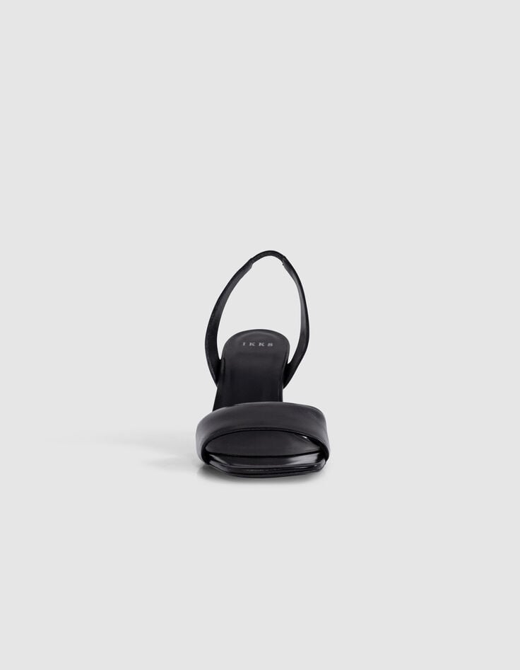Ikks Sandales à Talon Noires Cuir Bride élastiquée Femme