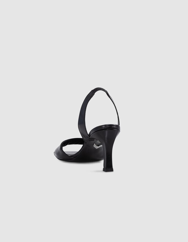 Ikks Sandales à Talon Noires Cuir Bride élastiquée Femme