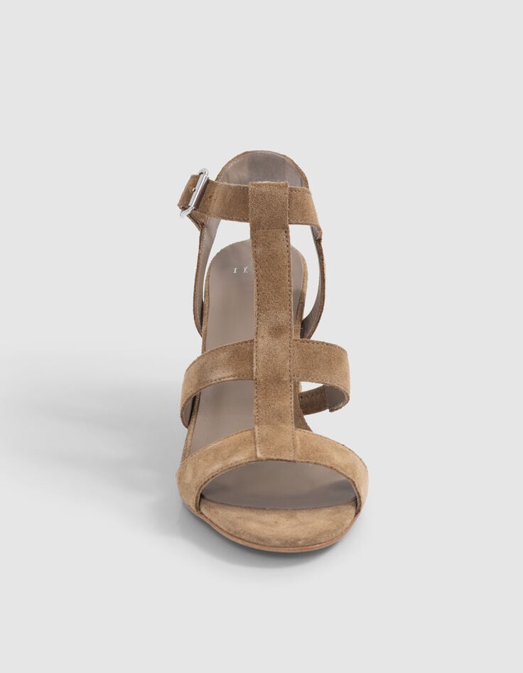 Ikks Sandales Beige Cuir Velours Talon Clouté Femme