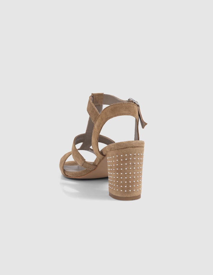 Ikks Sandales Beige Cuir Velours Talon Clouté Femme