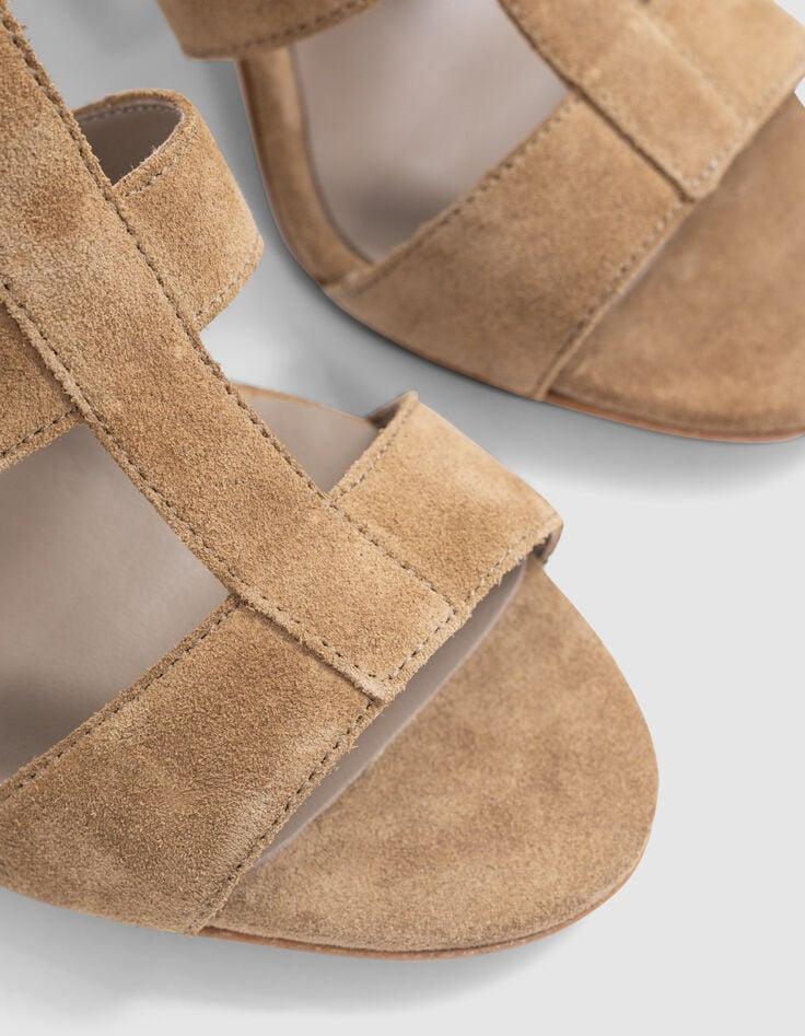 Ikks Sandales Beige Cuir Velours Talon Clouté Femme