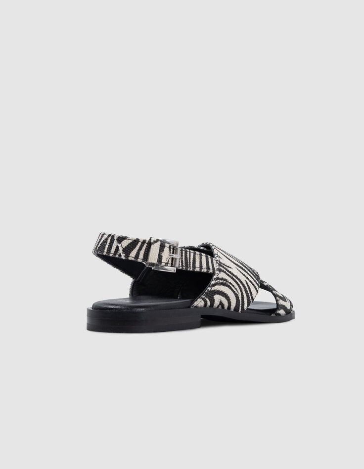 Ikks Sandales Plates écrues Toile Motif Zèbre Femme