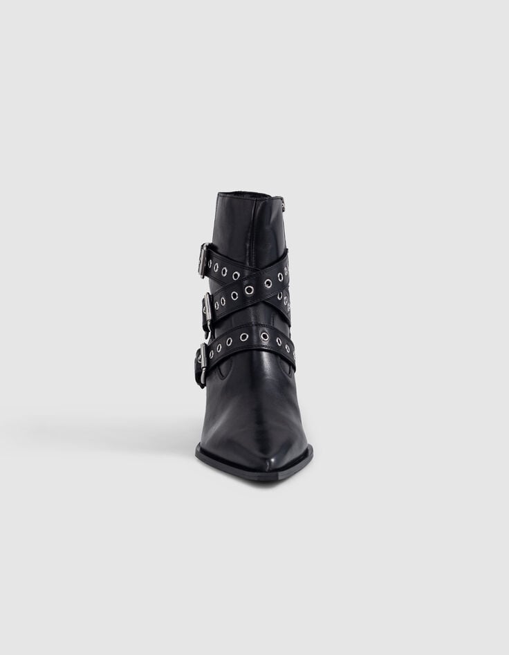 Ikks Santiags Boots Noires Cuir Boucles œillets Ligne 111 Femme