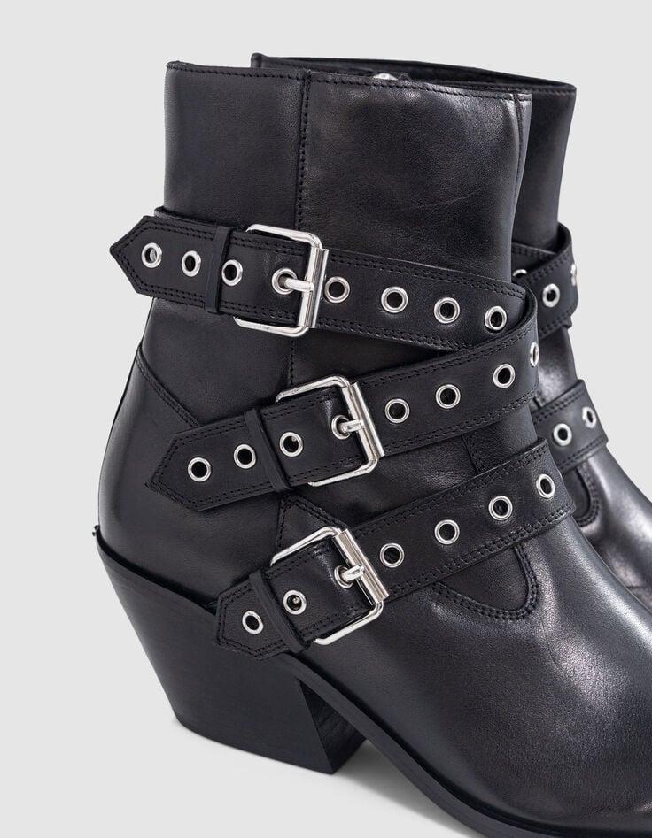 Ikks Santiags Boots Noires Cuir Boucles œillets Ligne 111 Femme