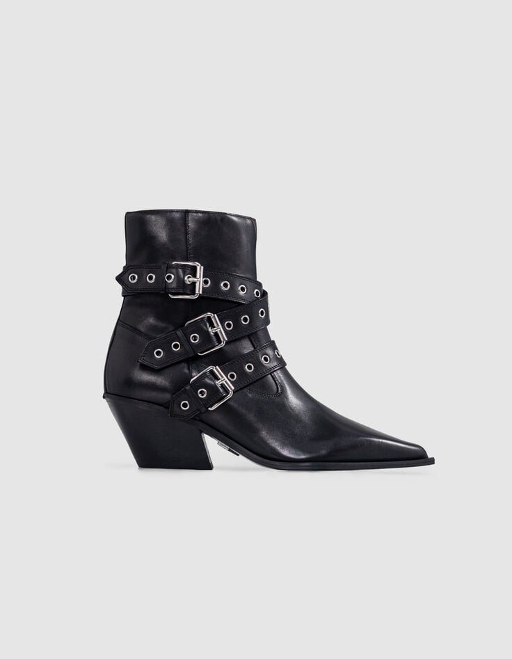 ikks Santiags boots noires cuir boucles œillets Ligne 111 Femme
