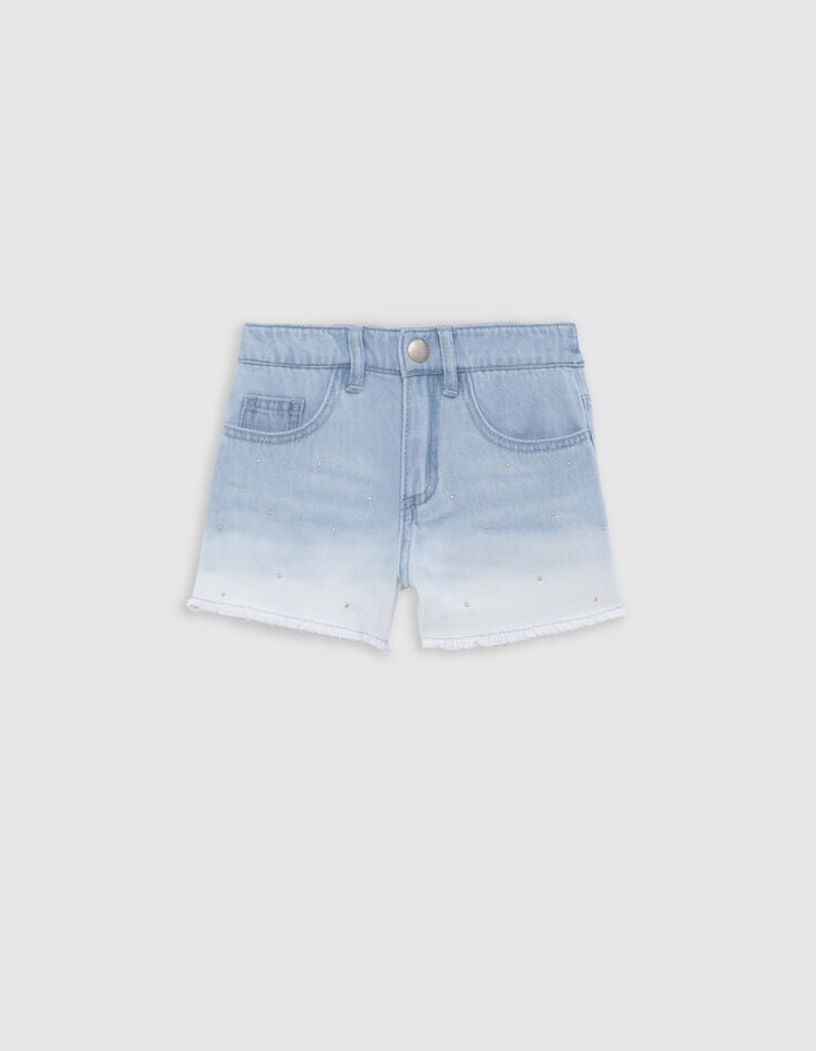 Ikks Short En Jean Bleu Waterless Effet Deep Dye Et Clous Fille