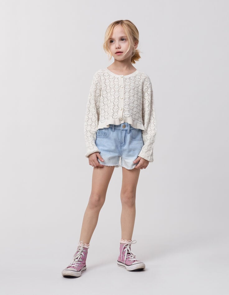 ikks Short en jean bleu Waterless effet deep dye et clous fille