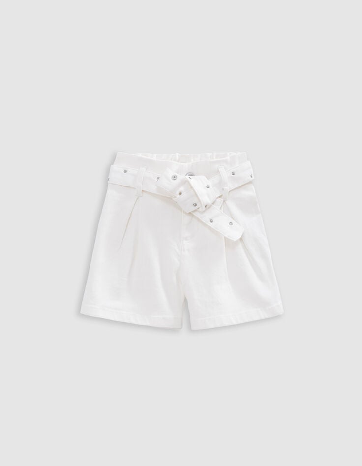 Ikks Short En Jean écru Ceinture Clous Et Oeillets Fille