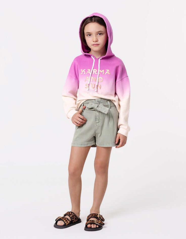 Ikks Short En Jean Kaki Ceinture Clous Et Oeillets Fille