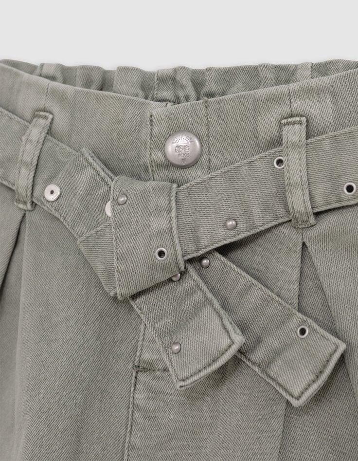 Ikks Short En Jean Kaki Ceinture Clous Et Oeillets Fille