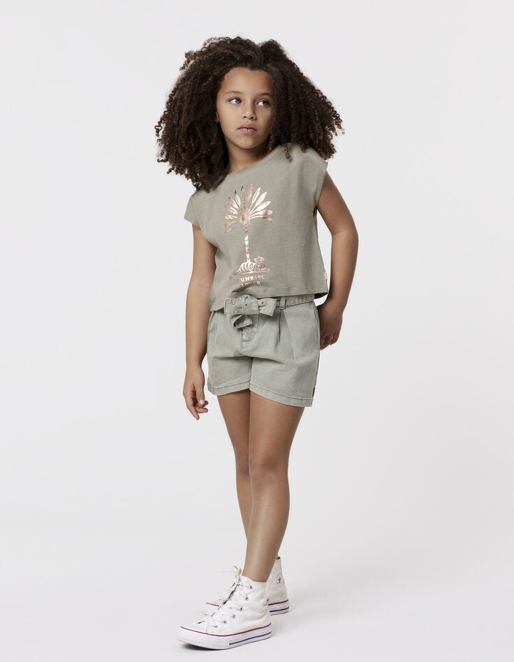 ikks Short en jean kaki ceinture clous et oeillets fille