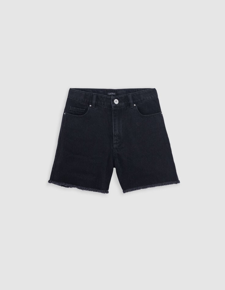 Ikks Short En Jean Noir Waterless Bords Frangés Fille