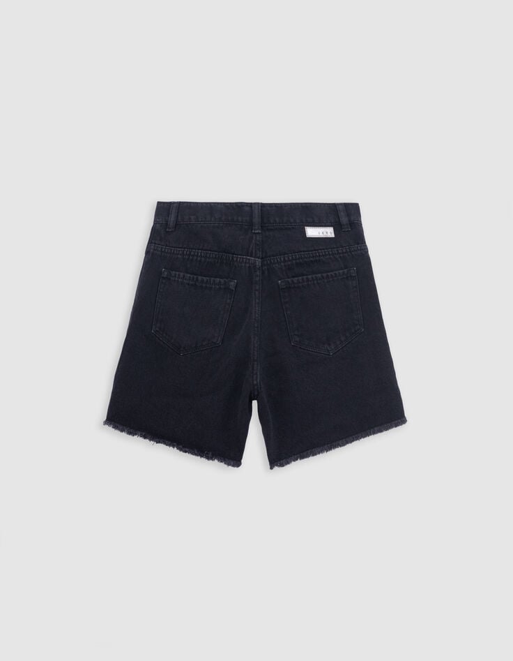 Ikks Short En Jean Noir Waterless Bords Frangés Fille