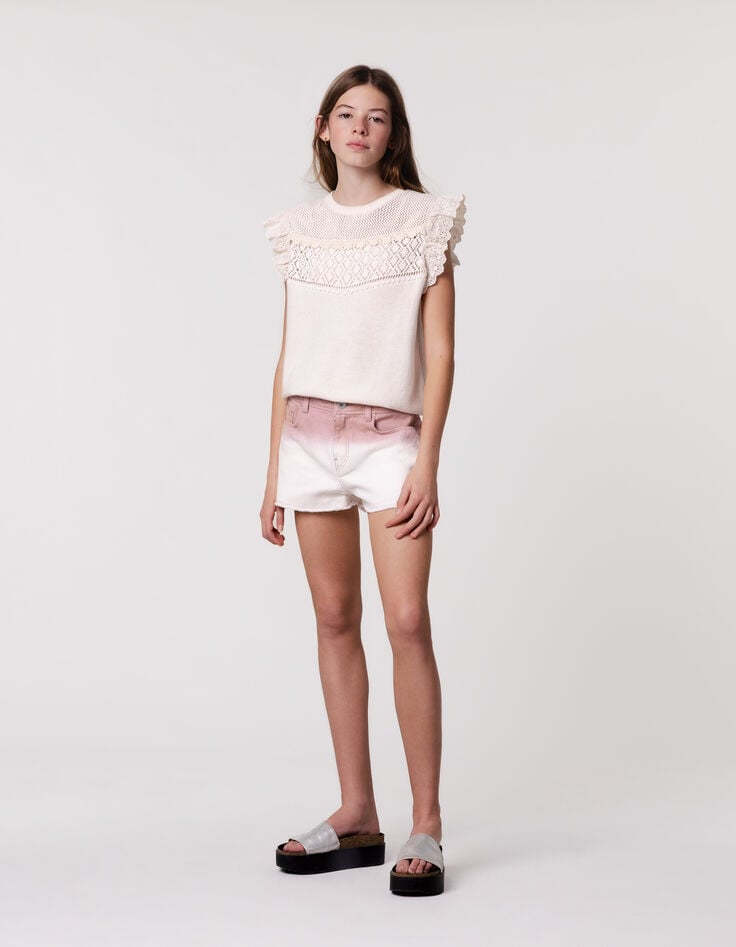 ikks Short en jean rose frangé effet deep dye fille