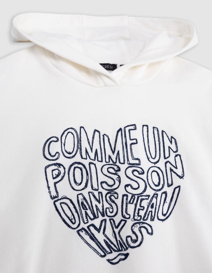 Ikks Sweat à Capuche Blanc Message Brodé Forme Coeur Fille