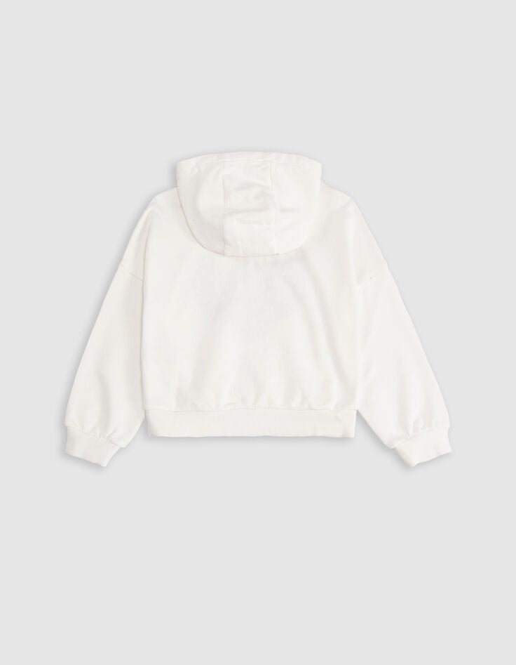 Ikks Sweat à Capuche Blanc Message Brodé Forme Coeur Fille