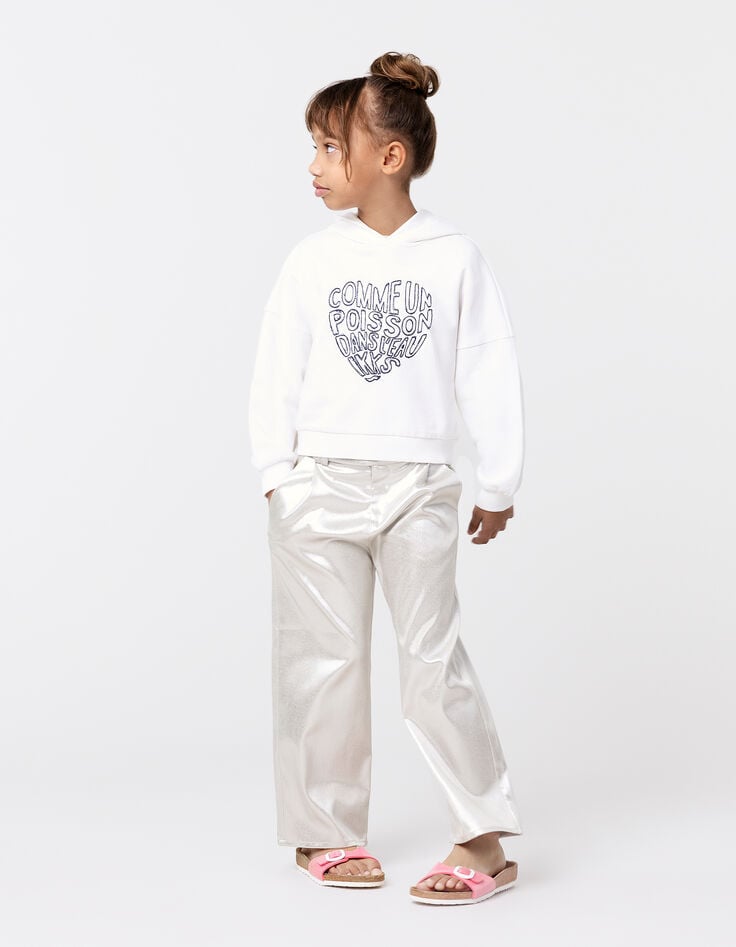 ikks Sweat à capuche blanc message brodé forme coeur fille