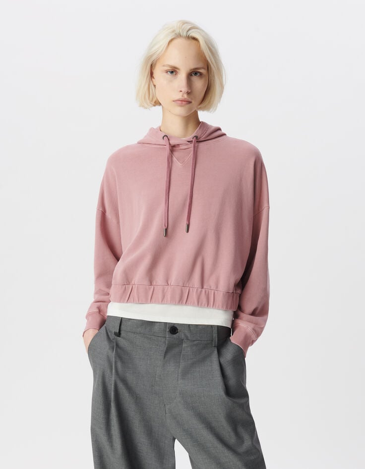 Ikks Sweat à Capuche Rose Coton Bio Oversize Molleton Femme