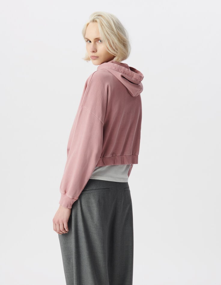 Ikks Sweat à Capuche Rose Coton Bio Oversize Molleton Femme