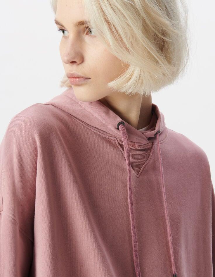 Ikks Sweat à Capuche Rose Coton Bio Oversize Molleton Femme