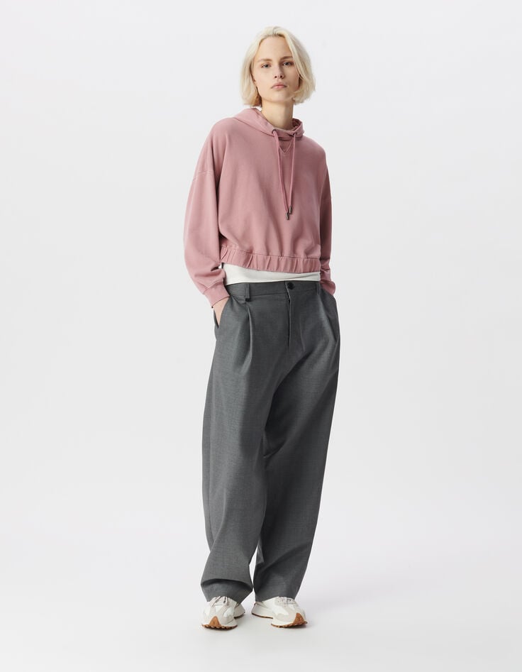 ikks Sweat à capuche rose coton bio oversize molleton Femme
