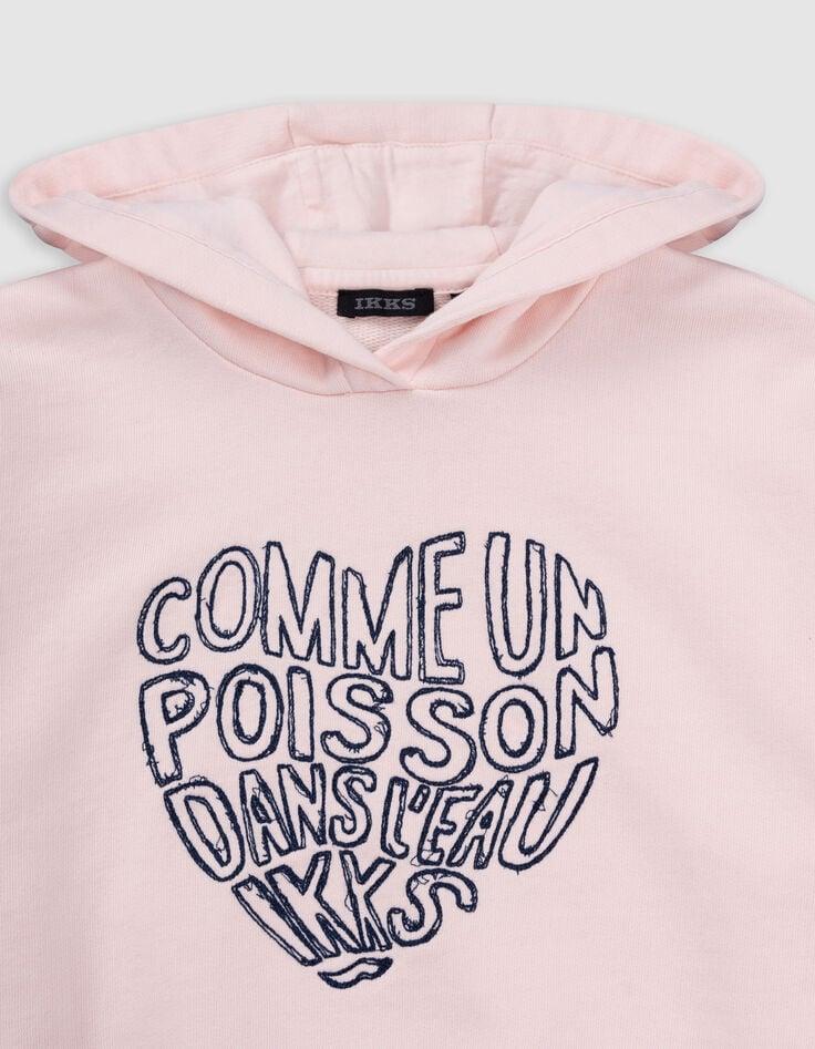 Ikks Sweat à Capuche Rose Message Brodé Forme Coeur Fille