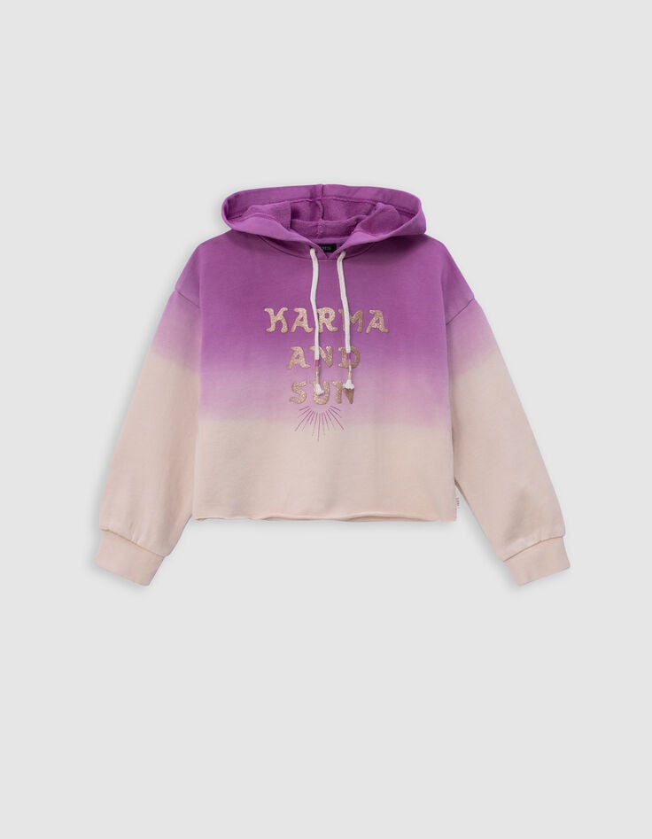Ikks Sweat à Capuche Violet Effet Deep Dye à Message Fille
