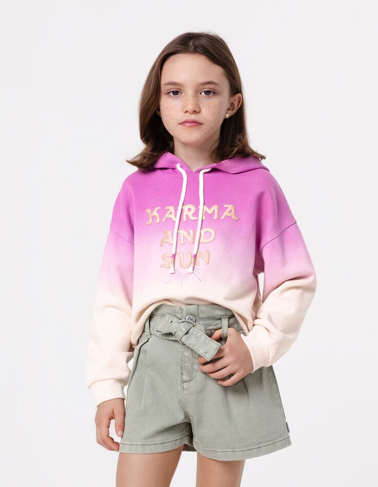 ikks Sweat à capuche violet effet deep dye à message fille
