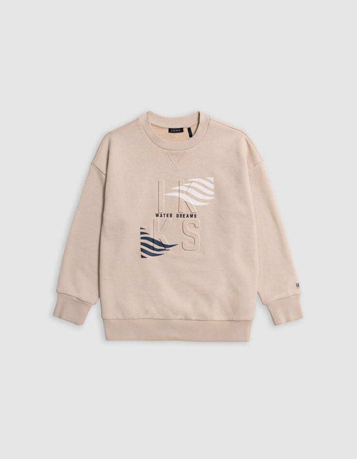 Ikks Sweat Beige Logo Embossé Et Motifs Rayures Garçon