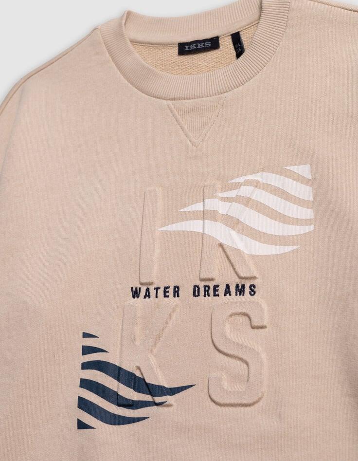 Ikks Sweat Beige Logo Embossé Et Motifs Rayures Garçon